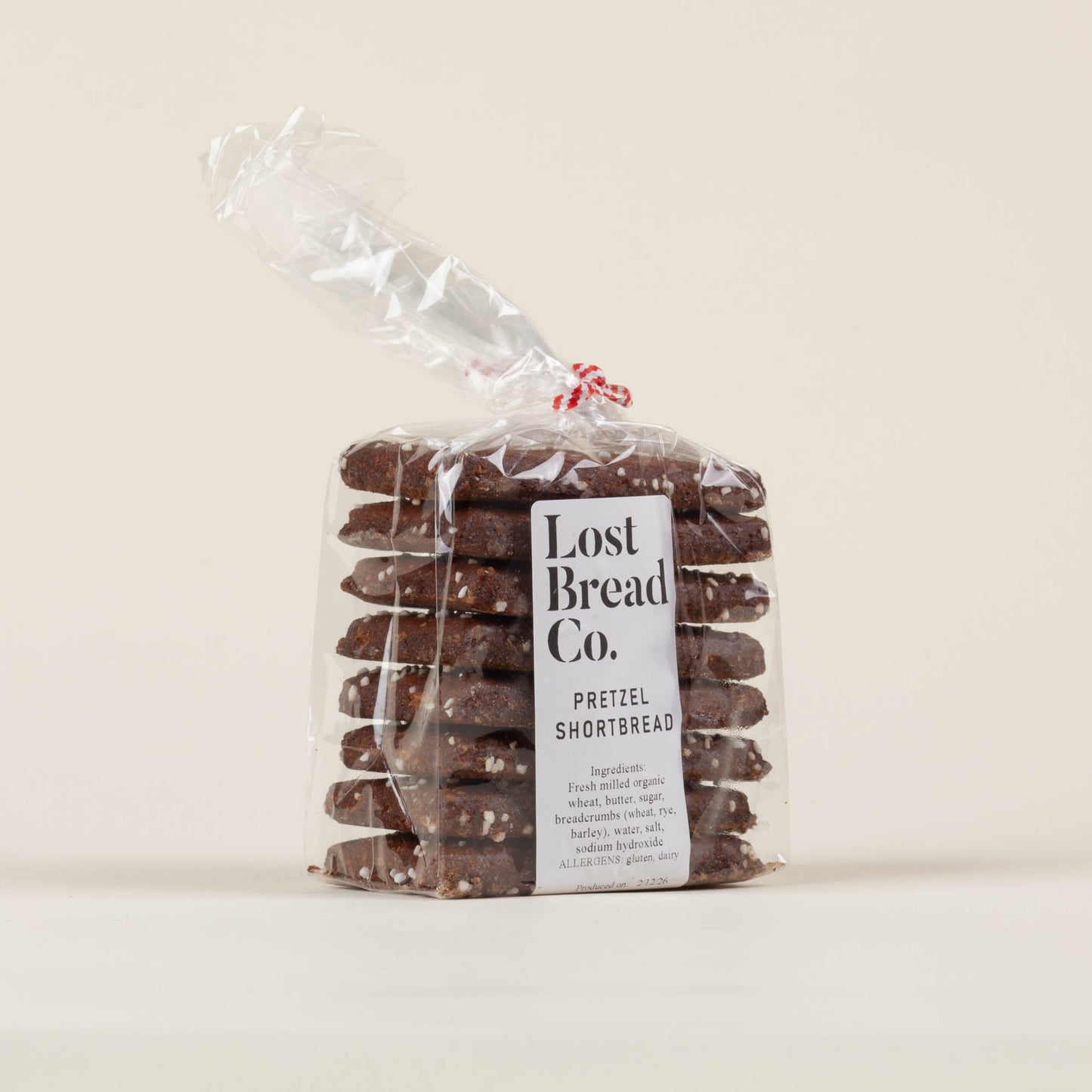 Lost Bread Co. pretzel shortbread cookies on a light background, cult-favorite malty salty shortbread made by James Beard nominated baker Alex Bois in Philadelphia, PA.